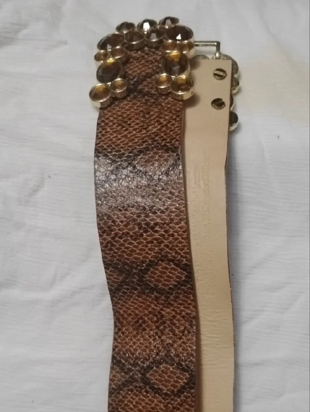 Source Unknown Brown Snake-Print Waist Belt with Amber Gems